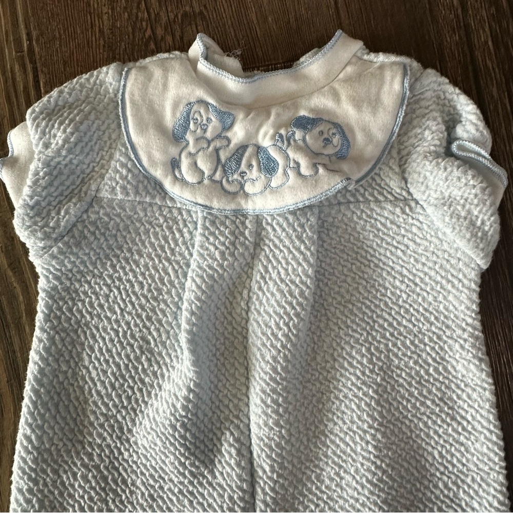 Vintage CARTERS puppy dog blue white one piece romper outfit baby boys 6 mo USA - Picture 2 of 9